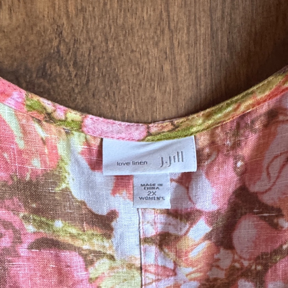J. Jill Linen Floral Midi Dress - Pink and Green - Picture 4 of 12